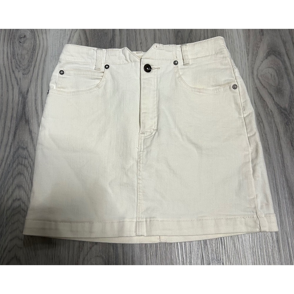 We The Free Womens Notched Waist Denim Mini Skirt‎ Cotton Blend 27 Cream White